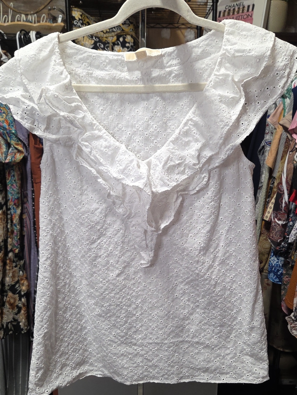 MICHAEL Michael Kors White Eyelet Ruffle V-Neck Camisole